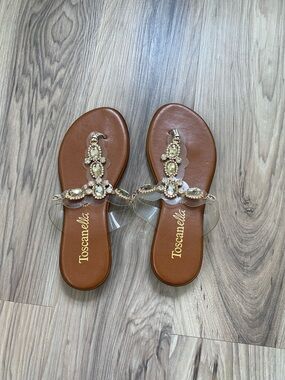 Toscanella Brown Jeweled Thong Sandals